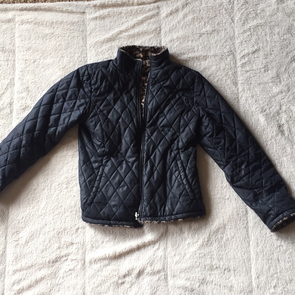 Black and cheetah print reversible coat